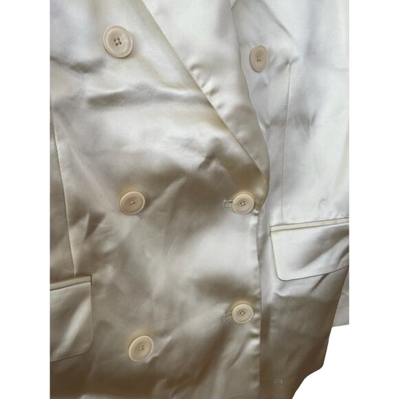 Helsa Heavy Satin Double Breasted Blazer Jacket Career Shoulder Pads Bone M - Picture 5 of 11